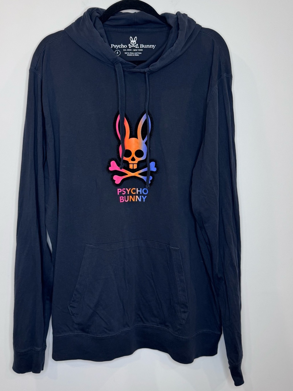 Psycho Bunny colorful logo lightweigth hooded top sz 8